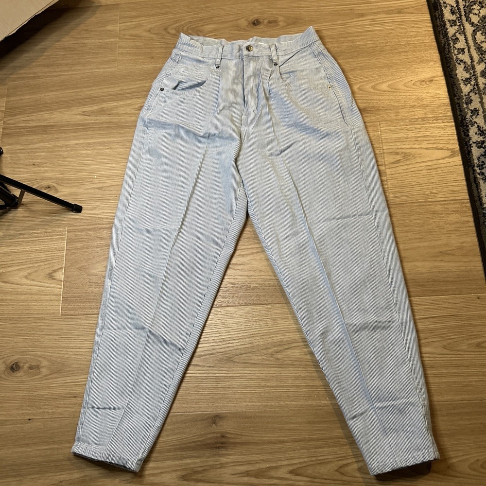 Britannia Women's Jeans *Vintage  Size 14 Pinstripe Railroad Mom Pant Hong Kong - Picture 5 of 16